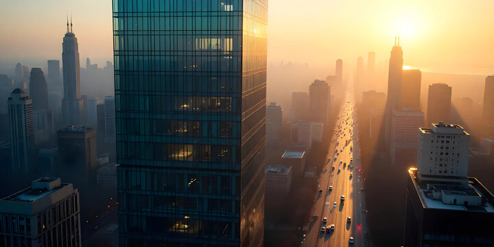 Ground level view, architecture landscape, morning light