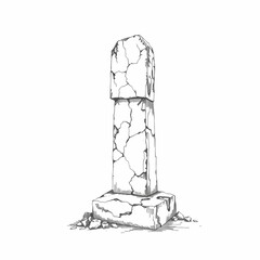 Fototapeta premium Ancient Pillar Illustration: A detailed illustration of a weathered, cracked stone pillar, evoking a sense of history and the passage of time.