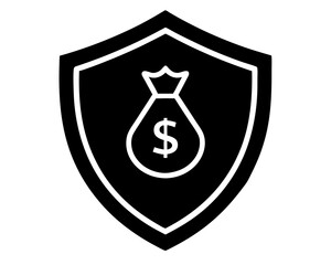 creative money bag and shield silhouette vector illustration isolated on white background