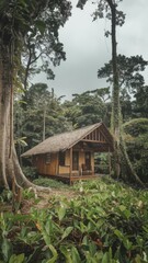 Architecture wooden house in rnforest