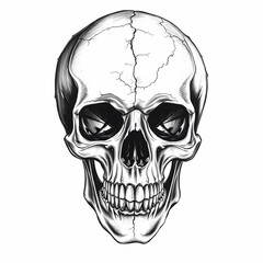 Obraz premium Eerie Skull Illustration: An intricately detailed skull illustration, with ominous shadows that evokes a sense of mystery and intrigue, in classic black and gray tones. 