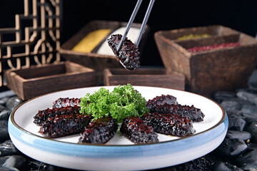 Minced meat jelly in the shape of plum blossom sea cucumber