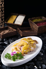 Delicious cold dish Cantonese style salted white-cut chicken