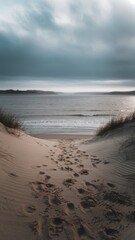Obraz premium Footprints on the sand sandy dunes on the shore of sea bay