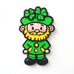 Cheerful Cartoon Leprechaun Character with Shamrocks, Vibrant Green Colors for Celebratory Themes