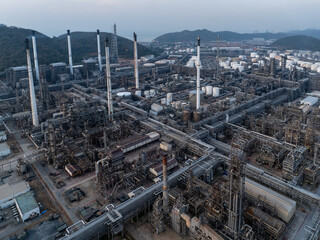 oil and gas storage tank, oil refinery factory plant,  Business oil and gas industrial factory power energy, wasteful resources and pollution concept.