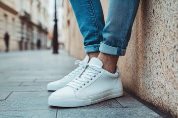 Urban Style White Sneakers on City Street