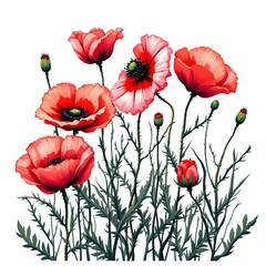 Naklejka premium red poppies on white background