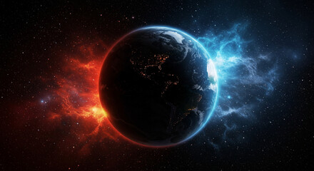 Obraz premium The earth shining two lights, red and blue