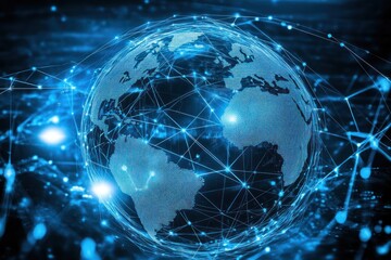 Naklejka premium Digital globe with interconnected networks in a tech backdrop
