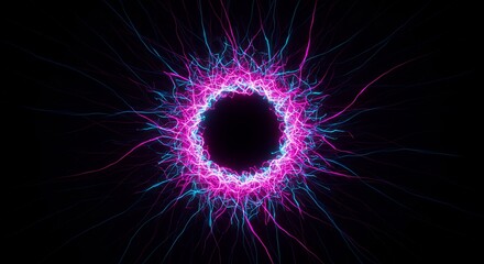 Abstract energy ring explosion of light and lines in dark background