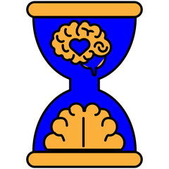 Hourglass with Brain and Heart Icon Representing Mental Health, Emotional Balance, and Time Management for Wellness with Transparent Background