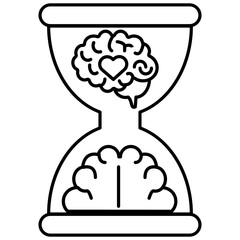Hourglass with Brain and Heart Icon Representing Mental Health, Emotional Balance, and Time Management for Wellness with Transparent Background