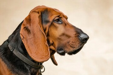 Dog in Profile Focusing on Ground Scent with Intentional Movement