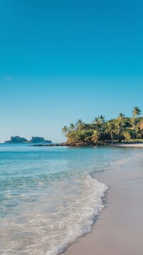 Tropical beach in Ilheus Bahia Brazil with palm trees and islands