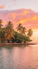 Tranquil summer vacation or holiday landscape. tropical island sunset beach view palm trees shore