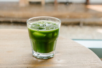 Iced clear matcha in a glass.