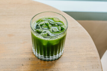 Iced clear matcha in a glass.