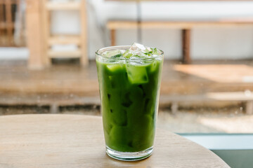 Iced clear matcha in a glass.