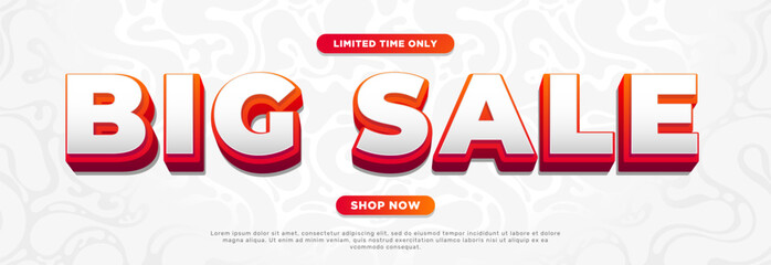 Big sale banner with three-dimensional letters. Shop now.