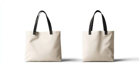 Two beige tote bags with black handles, perfect for shopping or everyday use. Simple and stylish.