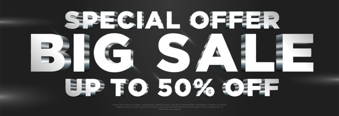Obraz premium Big sale banner made in 3d silver letters