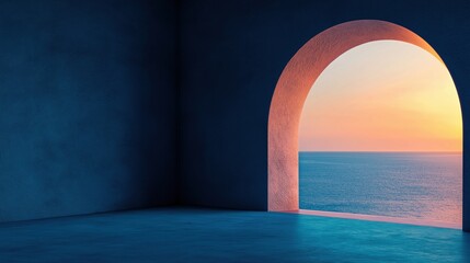 Empty room with a large archway in the center. the archway is made of a light-colored material and is arching over the floor.