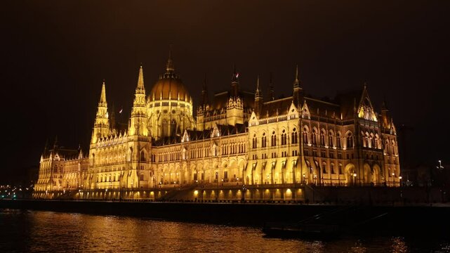 The Parliament Building in Budapest illuminated at night