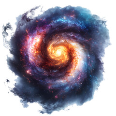 Fototapeta premium purple and blue cosmic spiral galaxy with bright core isolated on trannsparent background