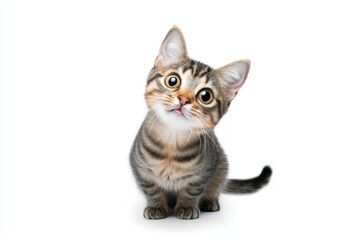 Obraz premium Charming tabby cat showcases its personality on a bright white surface. 