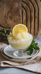 Tasty granita dessert with lemon still life