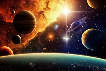 A mesmerizing view of the universe showcasing a plethora of planets illuminated by starlight.