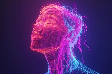 Futuristic neon portrait of a person with vivid colors representing digital art and human emotion in a dynamic expression of individuality