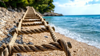 Coastal Rope Ladder Leading to Serene Turquoise Waters