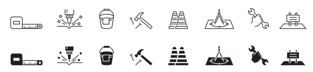 Build and construction icon set. Editable stroke vector illustration.
