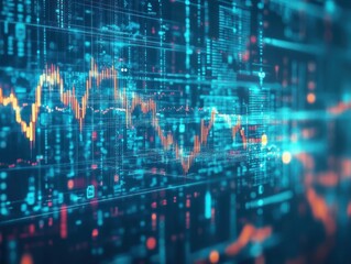 Obraz premium Digital financial market data visualization with trends and graphs