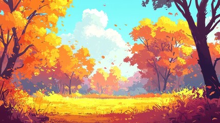 Ideal cartoon background featuring an autumn setting with stylized trees.