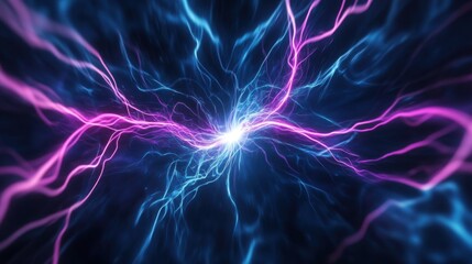Electric Energy Wave Abstract Background with Blue and Purple Lightning Effects for Digital Art and Design
