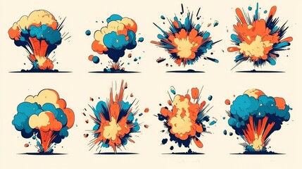 Unique designs featuring dynamite, TNT, and mushroom cloud explosions in a playful style.