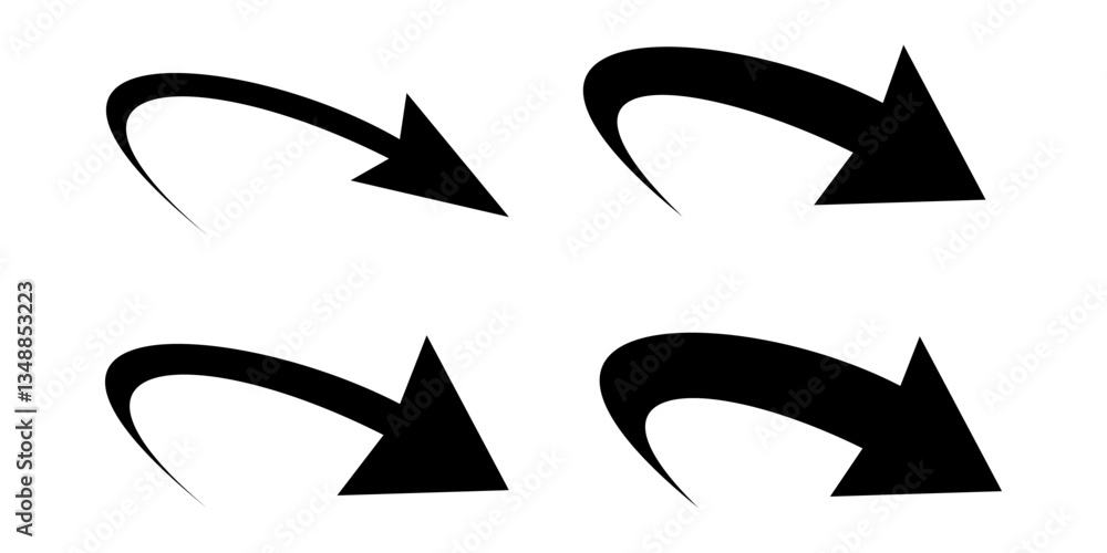 Poster arrows set isolated on white background. vector arrow pointers down or forward and return for web
