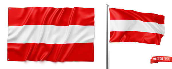 Vector realistic illustration of Austrian flags on a white background.