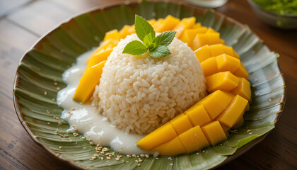 Golden Mango with Sticky Rice & Coconut Drizzle – Traditional Thai Treat