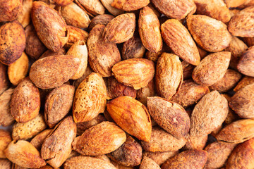 Pile of almond nuts, Almond kernels top view 