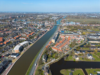 Steel vertical lift bridge over the Gouwe canal in Waddinxveen
