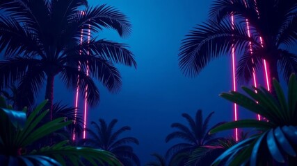palm trees with neon on dark background