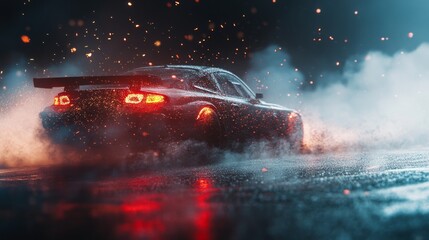 Car drifting, Blurred image diffusion race drift car with lots of smoke from burning tires.