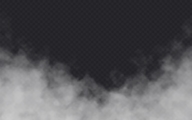 Fog effect on transparent dark background. Smoke gray cloud above the floor surface.