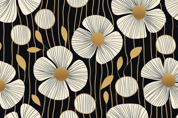 Bold black background enhancing the intricate floral patterns.