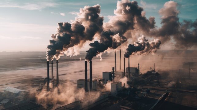 High up aerial view of industrial pollution 