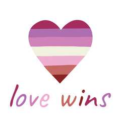 Colorful heart shape Lesbian pride flag Happy pride day LGBTQIA community Pride Month Vector hand drawn doodle for posters, stickers, logo, cards